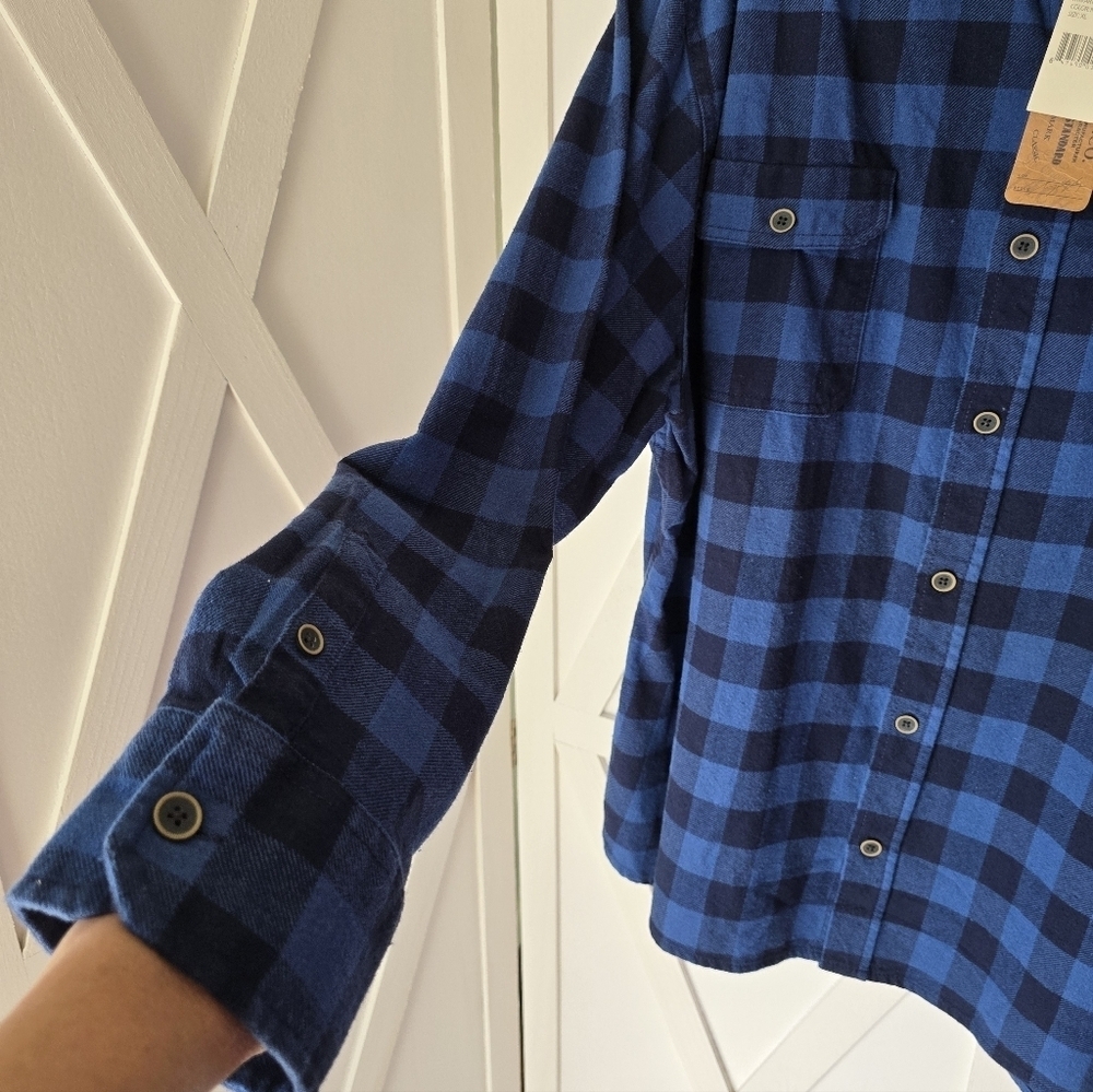 Jachs Men's Navy/Blue Long Sleeve Checkered Flannel Button Down Shirt - Picture 4 of 11
